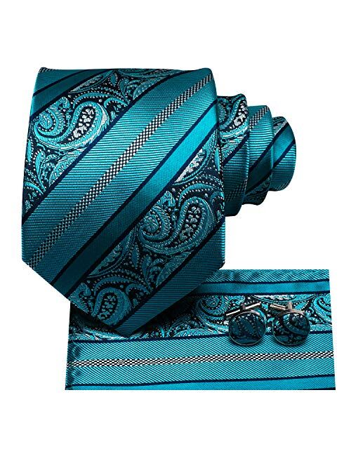 Hi-Tie Silk Paisely Necktie and Pocket Square Cufflinks Set