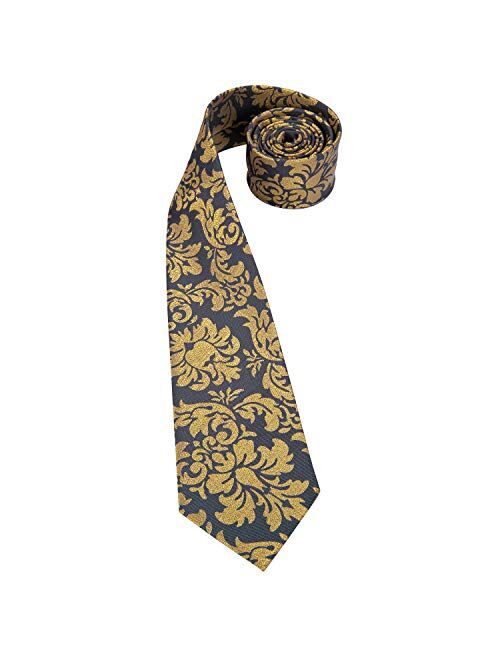 Hi-Tie Silk Woven Designer Mens Necktie Handkerchief Cufflinks Set Formal
