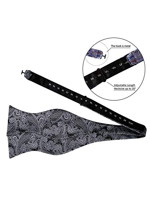 Alizeal Mens Adjustable Paisley Bow Tie, Pocket Square and Clips Suspenders