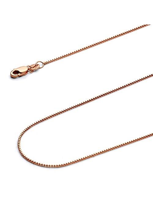 14k REAL Yellow OR White OR Rose/Pink Gold Solid 0.9mm Box Link Chain Necklace with Lobster Claw Clasp