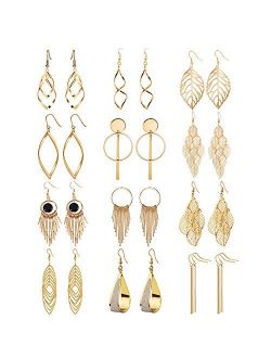 12 Pairs Drop Dangle Earrings boho Fashion Jewelry Vintage Statement Boho Bohemian Earrings Set for Women Girls