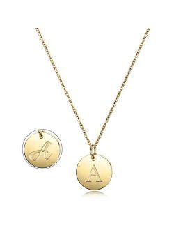 Initial Necklace, 14K Gold Plated Letter Necklace Round Disc Double Side Engraved Hammered Name Pendant Necklace with Adjustable Chain Pendant Enhancers