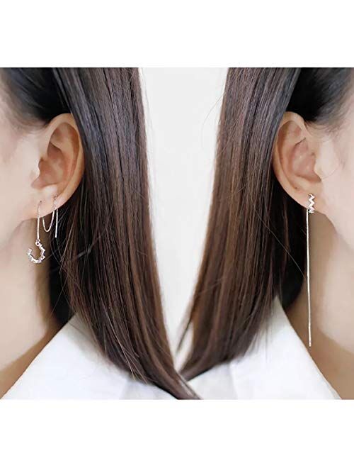 SLUYNZ 925 Sterling Silver Wave Cuff Earrings Wrap Tassel Earrings for Women Teen Girls Threader Earrings Chain