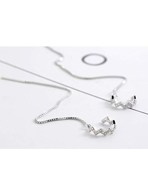 SLUYNZ 925 Sterling Silver Wave Cuff Earrings Wrap Tassel Earrings for Women Teen Girls Threader Earrings Chain
