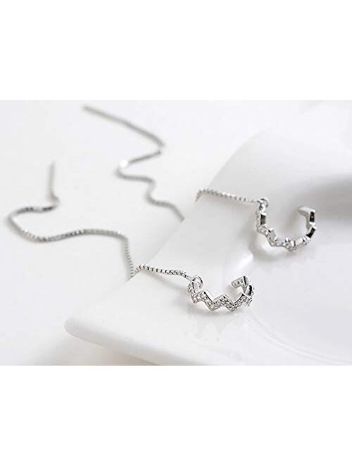 SLUYNZ 925 Sterling Silver Wave Cuff Earrings Wrap Tassel Earrings for Women Teen Girls Threader Earrings Chain