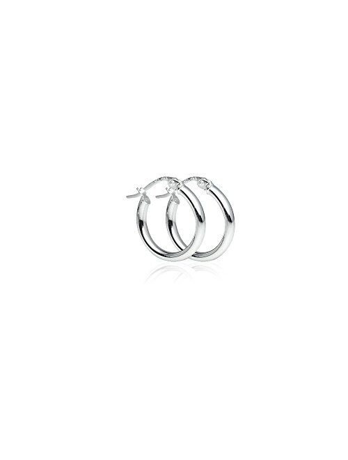 Sterling Silver High Polished Round-Tube Click-Top Hoop Earrings