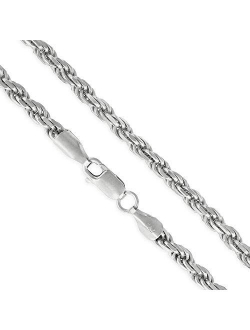 Authentic Solid Sterling Silver Rope Diamond-Cut Braided Twist Link .925 Rhodium Necklace Chains 1.5MM - 5.5MM, 16" - 30", Made In Italy, Men & Women, Next Level Jewelry