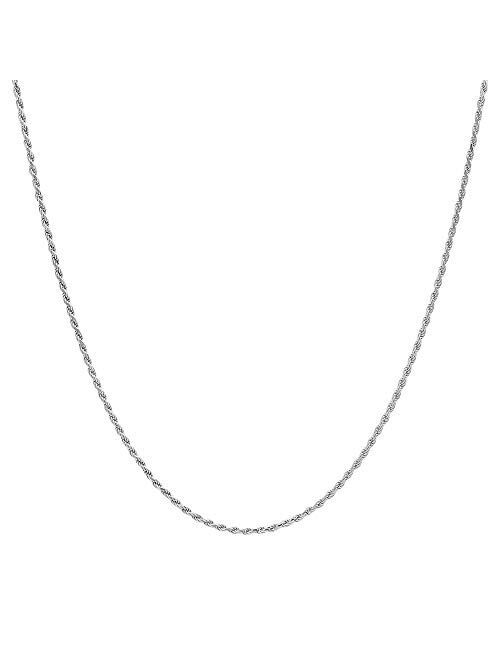 Authentic Solid Sterling Silver Rope Diamond-Cut Braided Twist Link .925 Rhodium Necklace Chains 1.5MM - 5.5MM, 16" - 30", Made In Italy, Men & Women, Next Level Jewelry