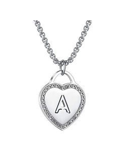 CALIS Women's Silver Initial Necklace Stainless Steel Love Heart Tiny Letter Necklace Personalized Name Jewelry for Girlfriend Gift 26 Alphabet Letters