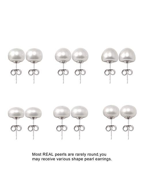 Pearl Earrings for Women 7-9mm Freshwater Cultured Pearl Stud Earrings 925 Sterling Silver - VIKI LYNN