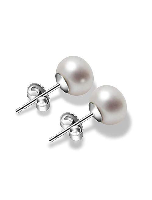 Pearl Earrings for Women 7-9mm Freshwater Cultured Pearl Stud Earrings 925 Sterling Silver - VIKI LYNN