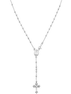 925 Sterling Silver Italian Rosary Bead Cross Y Necklace Chain for Women Men, 20 Inch
