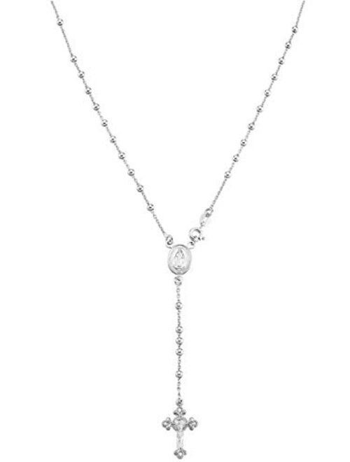 Miabella 925 Sterling Silver Italian Rosary Bead Cross Y Necklace Chain for Women Men, 20 Inch
