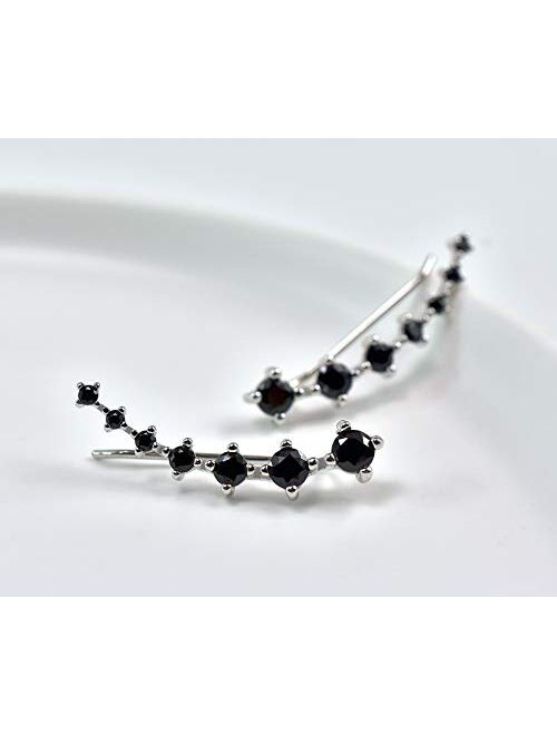 7 Crystals Ear Cuffs Hoop Climber S925 Sterling Silver Earrings Hypoallergenic Earring