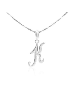 Sea of Ice Sterling Silver Initial Alphabet Letters Pendant Necklace from A-Z, 18 inch