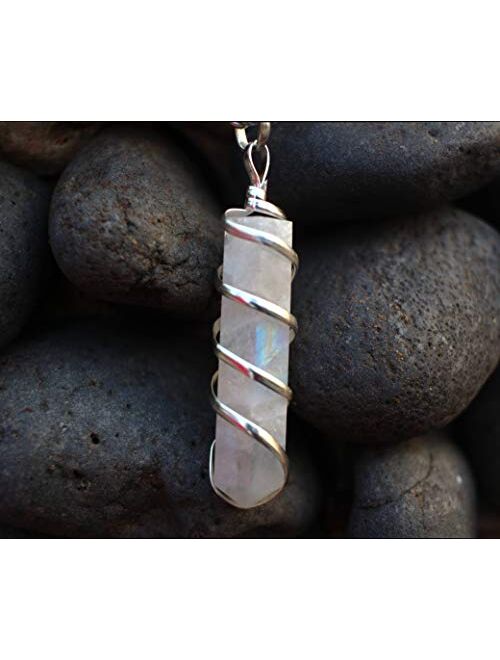 Rainbow Moonstone Crystal Healing Necklace - For Crown Chakra | Brings Hope, Luck And Abundance. Relieves Emotional Stress. Enhances Intuition, Psychic Abilities And Sens