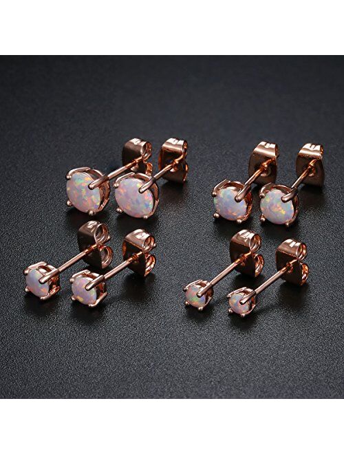 GEMSME 18K Rose Gold Plated Opal Stud Earrings 6MM Round For Women