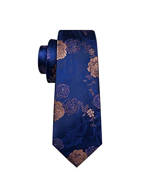 Barry.Wang Flower Ties for Men Handkerchief Cufflinks Set Wedding Necktie Set