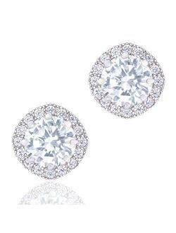 ORROUS & CO 18K Gold Plated CZ Simulated Diamond Stud Earrings for Women, Hypoallergenic, 1.9 Carat