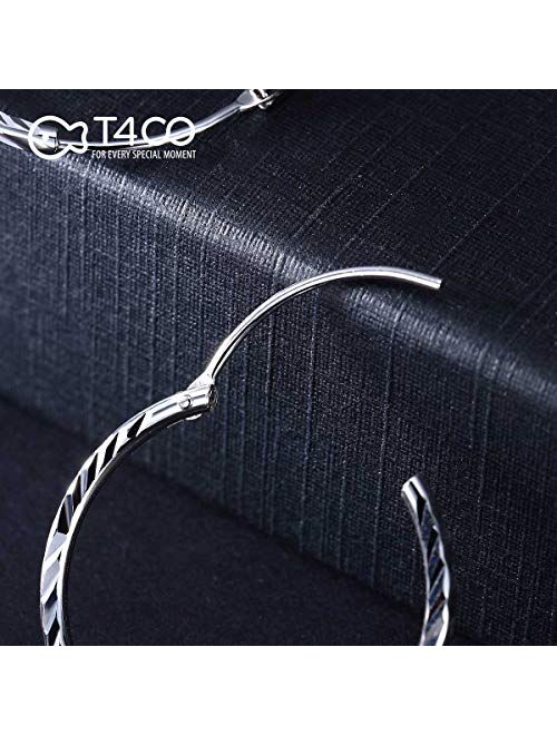 T400 925 Sterling Silver Hoops 2mm Diamond Cut Round Circle Lightweight Hoop Earrings Small and Large 25 35 45 55 65 75 mm Gift for Women Girls 