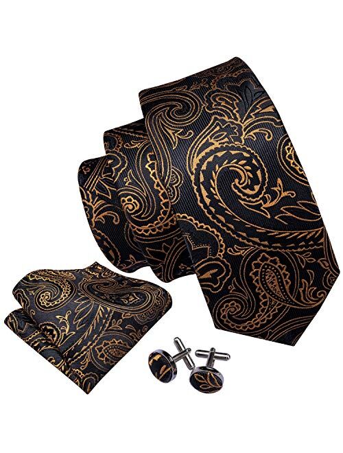 Barry.Wang Paisley Tie Fashion Set Hanky Cufflinks Neckties for Men Woven Silk