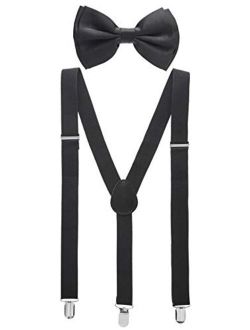 Bowtie and Suspenders for Men - Y Shape Suspender and Bow Tie - Many Colors to Choose From