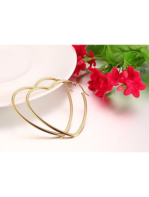 MengPa Hoop Earrings for Women Stainless Steel or Black Gold Plated Lightweight Jewelry