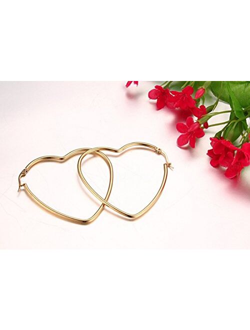 MengPa Hoop Earrings for Women Stainless Steel or Black Gold Plated Lightweight Jewelry