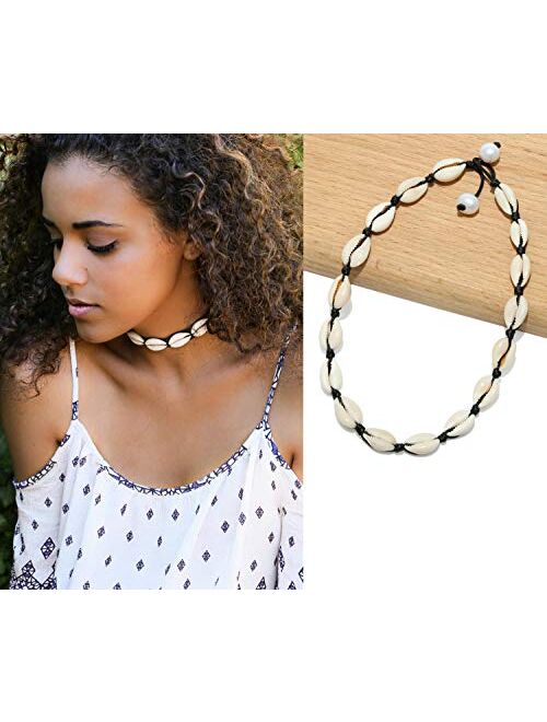 Natural Shell Choker Necklace Adjustable Hawaii Wakiki Beach Beads Cowrie Handmade Pearl Boho Jewelry for Women Girls