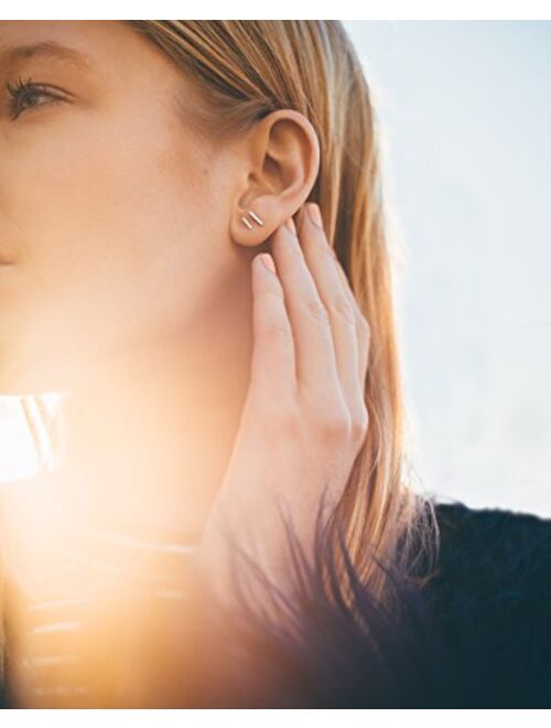 PAVOI 14K Gold Plated 925 Sterling Silver CZ Simulated Diamond Earrings Dainty Geometric Shape - Mini Bar, Halo, Lightning Bolt, Moon Stud Earrings