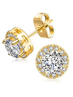 VOLUKA 18K White Gold/Rose Gold Plated Square Cubic Zirconia Stud Earrings 6mm for Women Teen Girls Jewelry