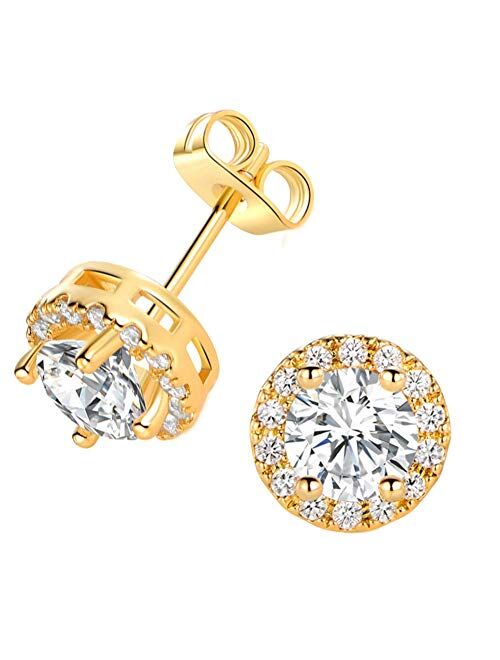 VOLUKA 18K White Gold/Rose Gold Plated Square Cubic Zirconia Stud Earrings 6mm for Women Teen Girls Jewelry