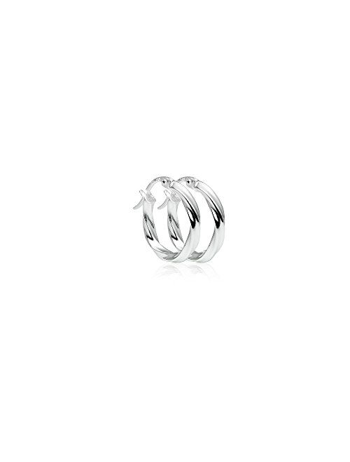 Sterling Silver High Polished Twist Round Click-Top Hoop Earrings