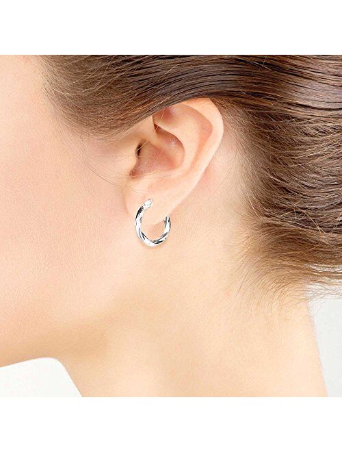 Sterling Silver High Polished Twist Round Click-Top Hoop Earrings