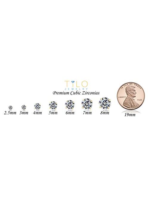 TILO JEWELRY 14k White Gold Solitaire Round Cubic Zirconia CZ Stud Earrings in Secure Screw-backs