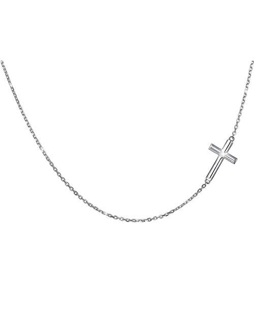 S925 Sterling Silver Jewelry Sideways Cross Choker Necklace 14 inches to 18 inches