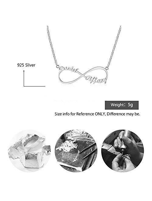 Lam Hub Fong Name Necklace Sterling Silver Infinity Name Necklace for Women Personalized 2 Names Necklaces Any Name Necklaces for Women Mothers Day Necklace for Mom