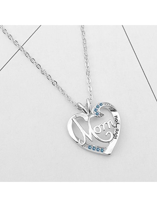 UEUC I Love You Mom Love Heart Necklace,925 Sterling Silver Rhinestone Necklace for Mom,Best Mom Necklace Gift for Mother