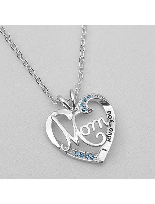UEUC I Love You Mom Love Heart Necklace,925 Sterling Silver Rhinestone Necklace for Mom,Best Mom Necklace Gift for Mother