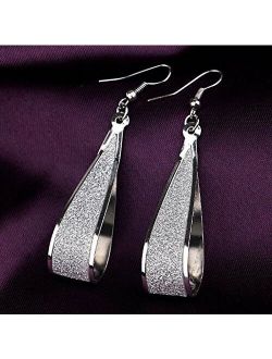 Fashion Women's Silver Crystal Scrub Water Drop Dangle Earrings Party Jewelry Gift