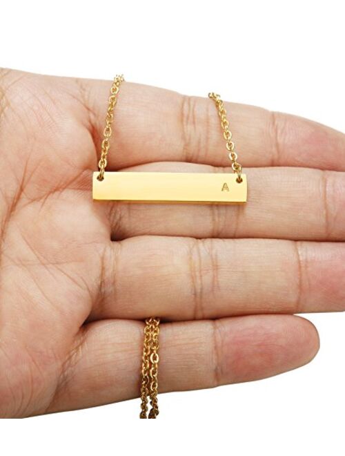 LOYALLOOK Stainless Steel Gold Tone Initial Bar Necklace Alphabet Pendant Necklace 16" with 2" extender for Women Mothers Necklace