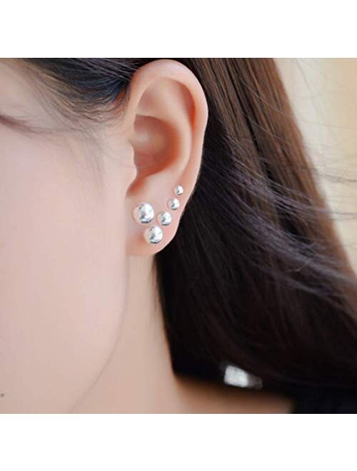 5 Pairs Tiny Sterling Silver Ball Stud Earrings Set for Women Girls 2-6mm/5 Pairs Sterling Silver Cubic Zirconia Stud Earrings Set for Women Men 3-7mm
