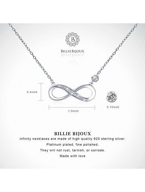925 Sterling Silver Necklace Billie Bijoux Forever Love Infinity Heart Love Pendant White Gold Plated Diamond Women Necklace Gift for for Women Girls