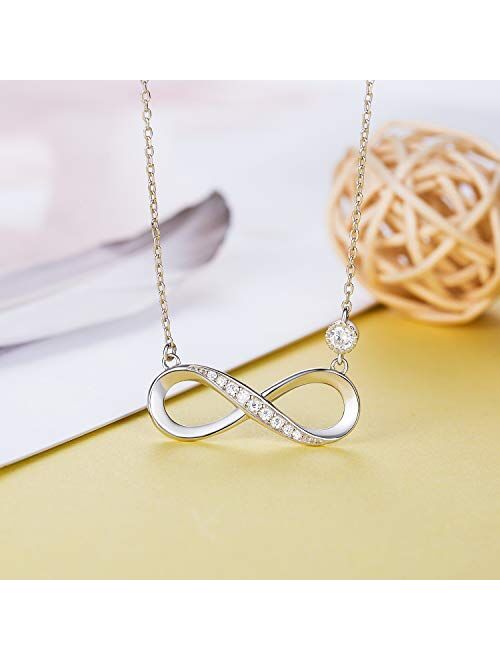 925 Sterling Silver Necklace Billie Bijoux Forever Love Infinity Heart Love Pendant White Gold Plated Diamond Women Necklace Gift for for Women Girls