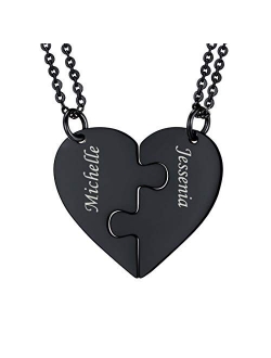 U7 BFF Necklace for 2/3/4/5/6 Stainless Steel Chain Personalized Family Love/Friendship Jewelry Set Free Engraving Heart Pendants