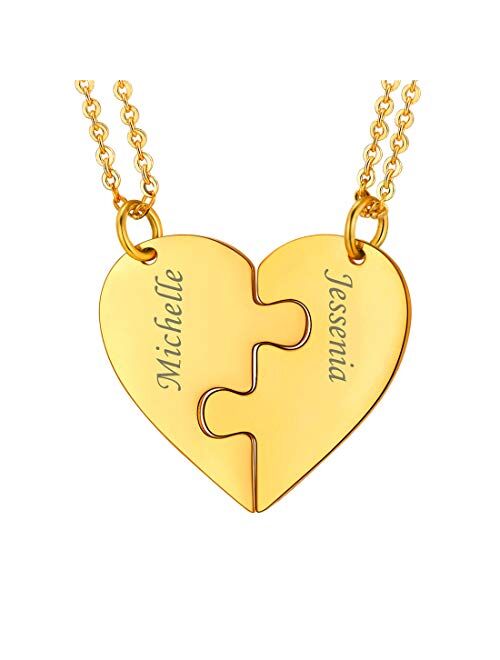 U7 BFF Necklace for 2/3/4/5/6 Stainless Steel Chain Personalized Family Love/Friendship Jewelry Set Free Engraving Heart Pendants