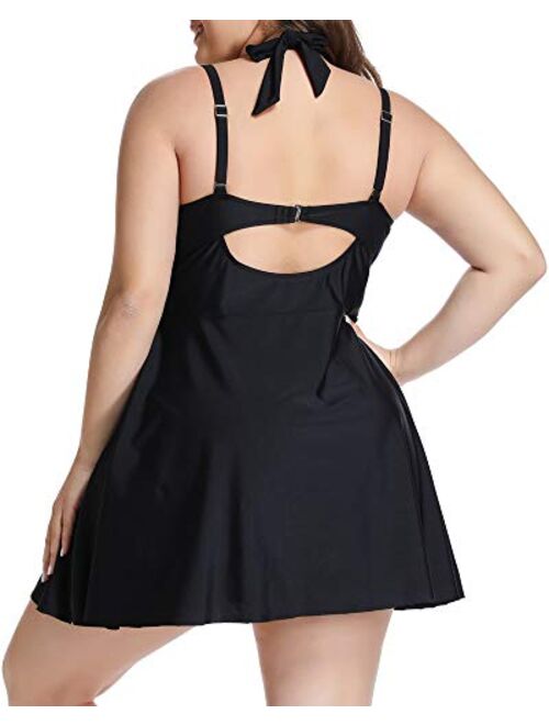 LALAGEN Womens Halter Swimdress Plus Size Two Piece Swimsuit Tankini Set