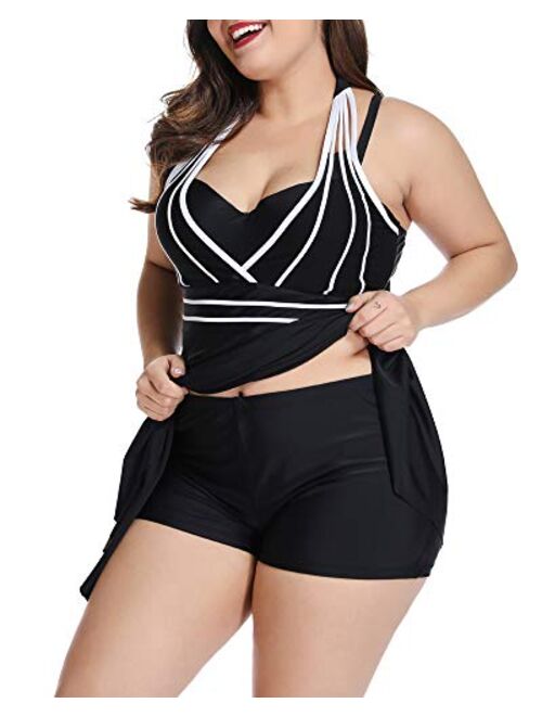 LALAGEN Womens Halter Swimdress Plus Size Two Piece Swimsuit Tankini Set