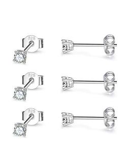 Sterling Silver Stud Earrings for Women Girls Men- 3 Pairs 3mm Tiny Ball Stud Earrings Round CZ Earrings Pearl Earrings Set Cartilage Small Tragus Earrings