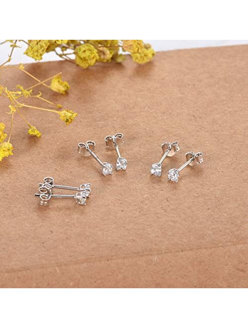Sterling Silver Stud Earrings for Women Men Girls 2mm/3mm/4mm 3 Pairs of Tiny Round Cubic Zirconia Earrings CZ Small Cartilage Tragus Earrings